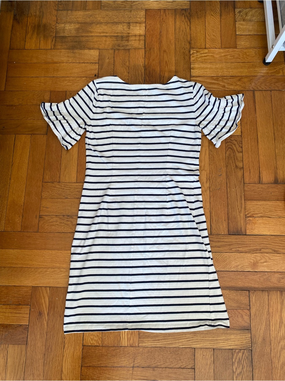 J.Crew Navy Stripe Ruffle Sleeve Shift Dress Size XS - Picture 8 of 8